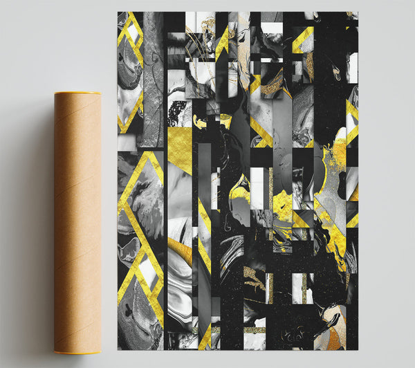 Golden Black Abstract Print