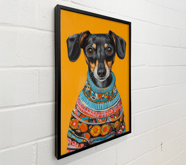 Dachshund Mix Wearing A Fun Sweater