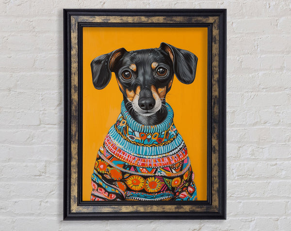Dachshund Mix Wearing A Fun Sweater Framed Print
