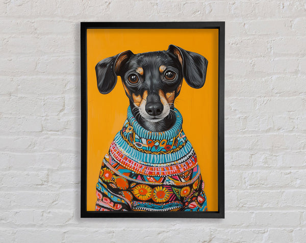 Dachshund Mix Wearing A Fun Sweater Framed Print