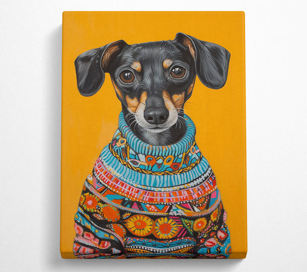  A Canvas Print of Dachshund Mix Wearing A Fun Sweater Canvas Print