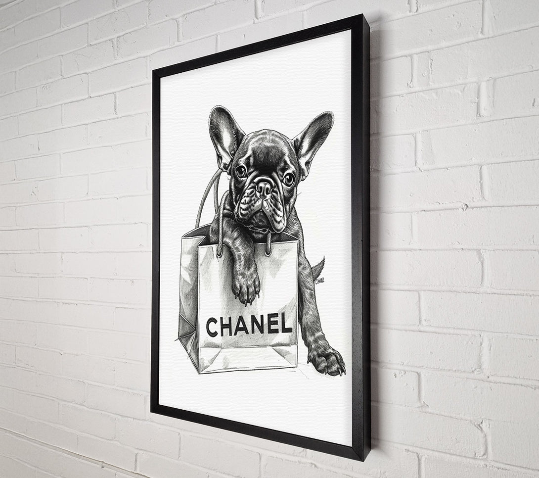  A Canvas Print of Black Frenchie In Chanel Bag Canvas Art