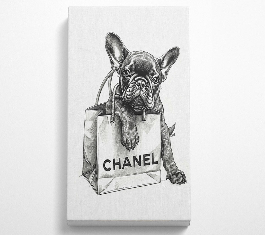  A Canvas Print of Black Frenchie In Chanel Bag Canvas Art
