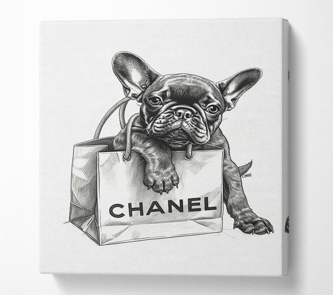  A Canvas Print of Black Frenchie In Chanel Bag Canvas Art