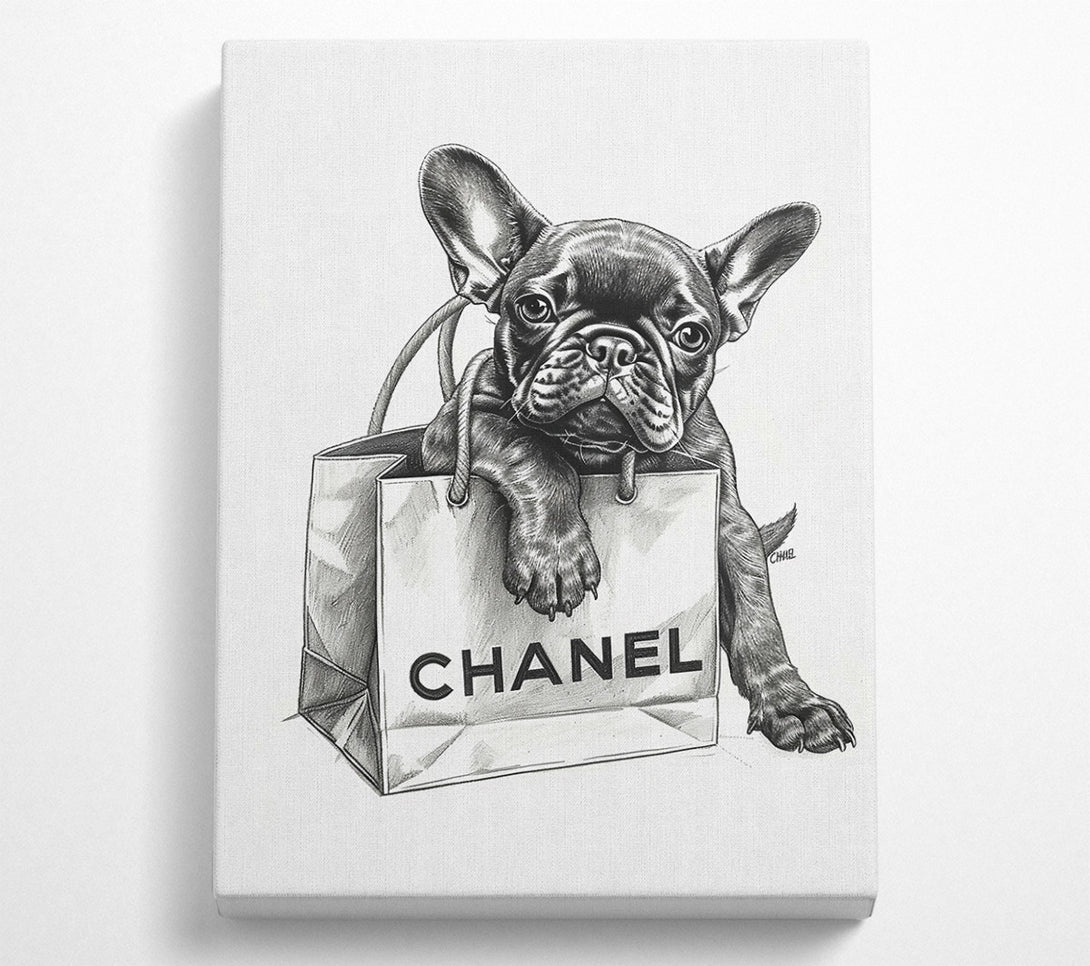  A Canvas Print of Black Frenchie In Chanel Bag Canvas Art