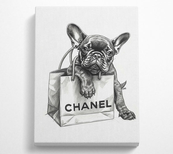  A Canvas Print of Black Frenchie In Chanel Bag Canvas Art
