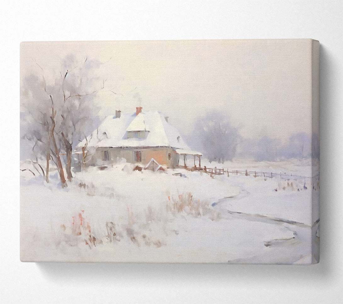  A Canvas Print of White Winter Cottage Canvas Wall Art