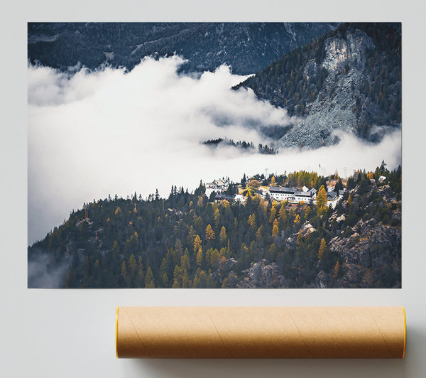 White Clouds Over Pines Poster