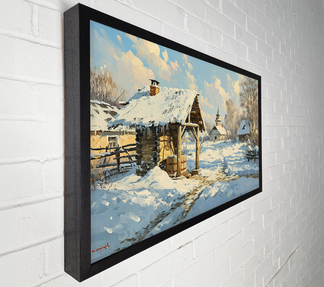  A Canvas Print of Snowy Village Well Canvas Print