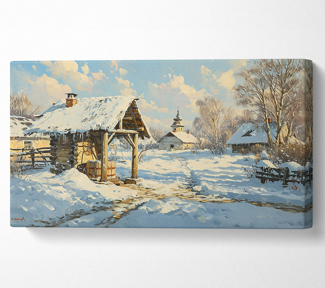  A Canvas Print of Snowy Village Well Canvas Print