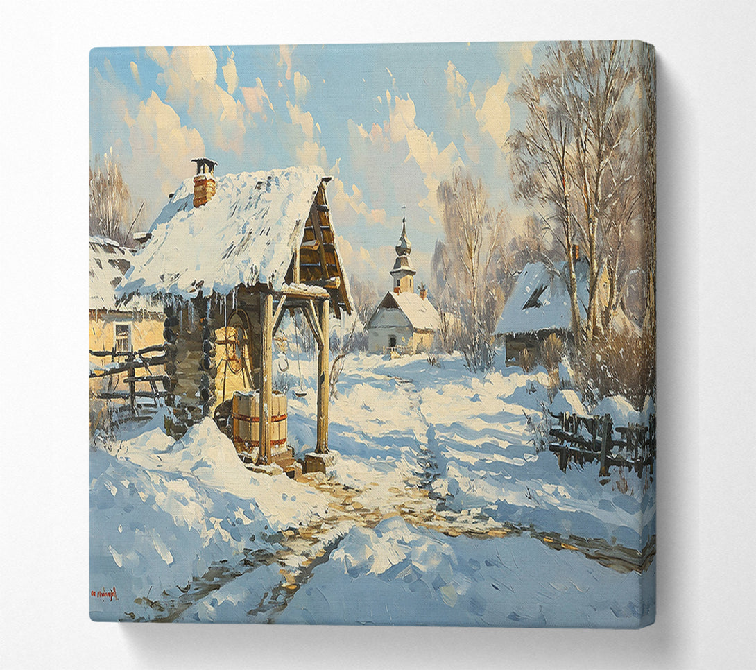  A Canvas Print of Snowy Village Well Canvas Print