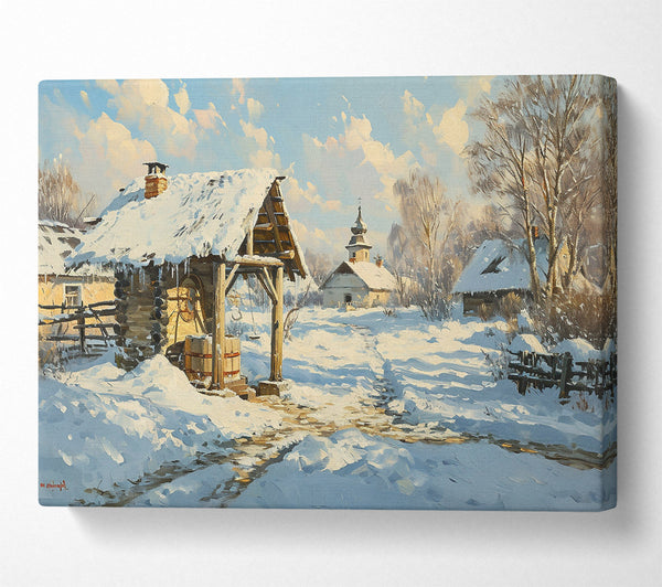 A Canvas Print of Snowy Village Well Canvas Print