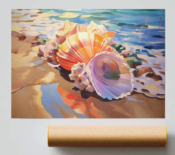 Orange Seashells On Sand Poster