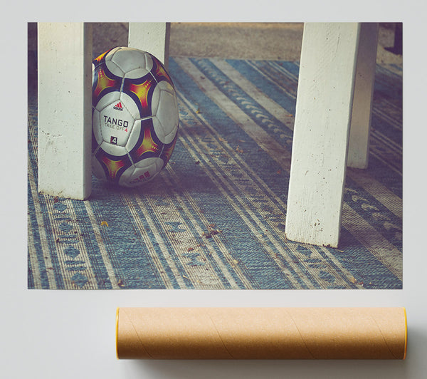 Blue Striped Soccer Ball Giclee Print