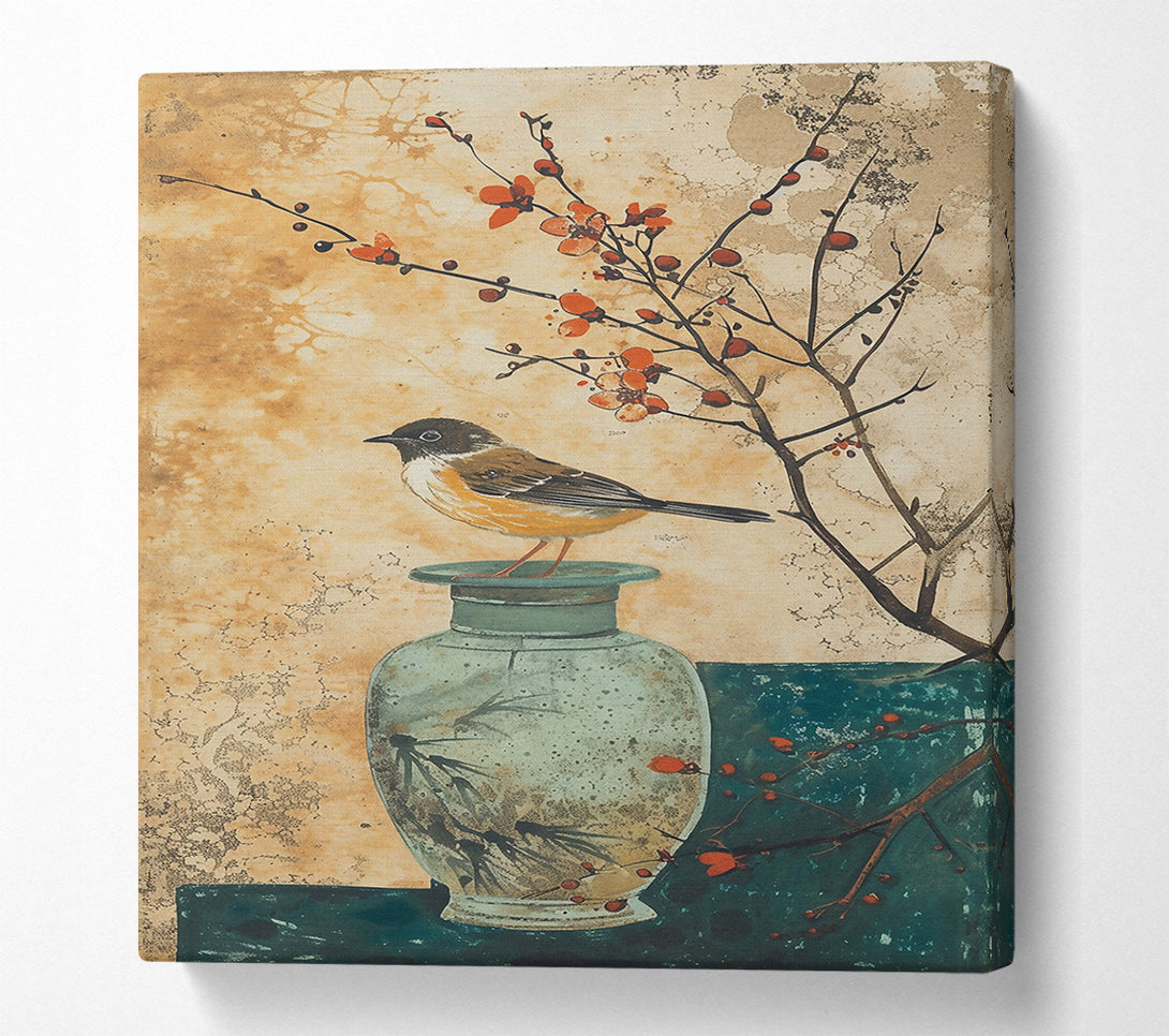  A Canvas Print of Teal Branching Bird Canvas Art
