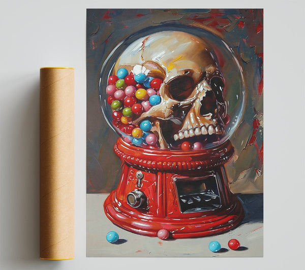 Red Gumball Skull Print