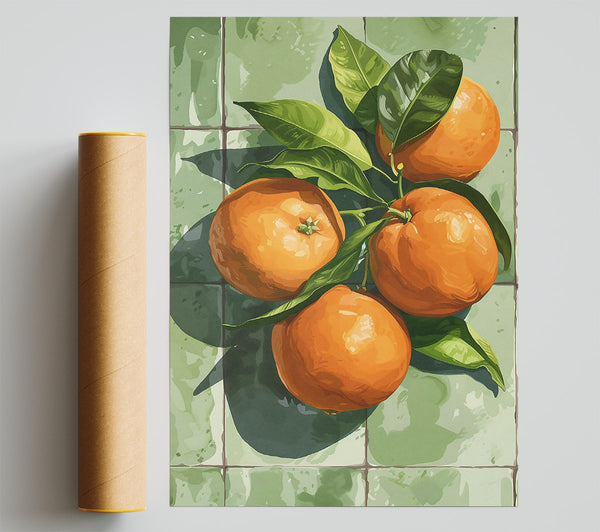 Orange On Green Tiles Print