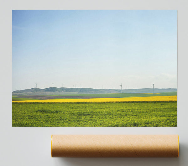 Green Fields And Yellow Windmills Print