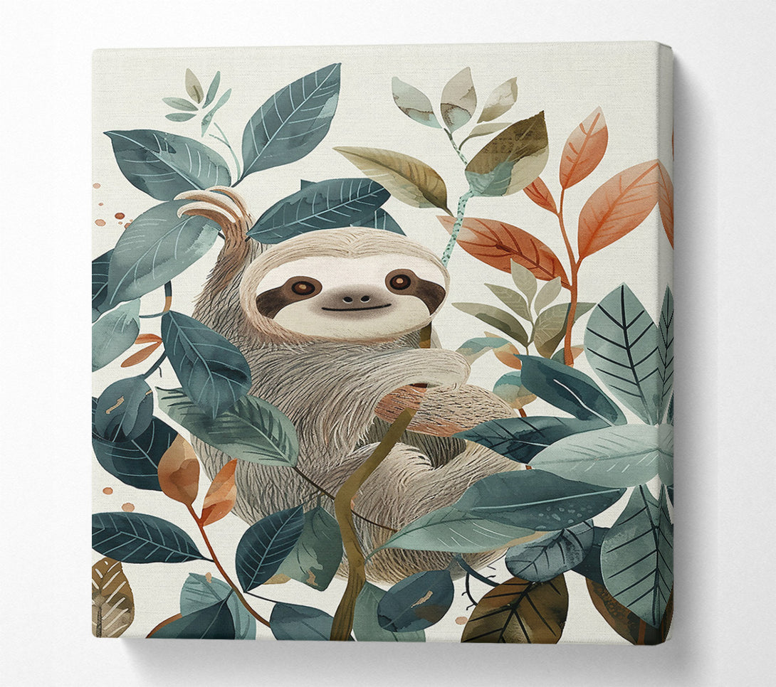  A Canvas Print of Teal Sloth Serenity Canvas Art