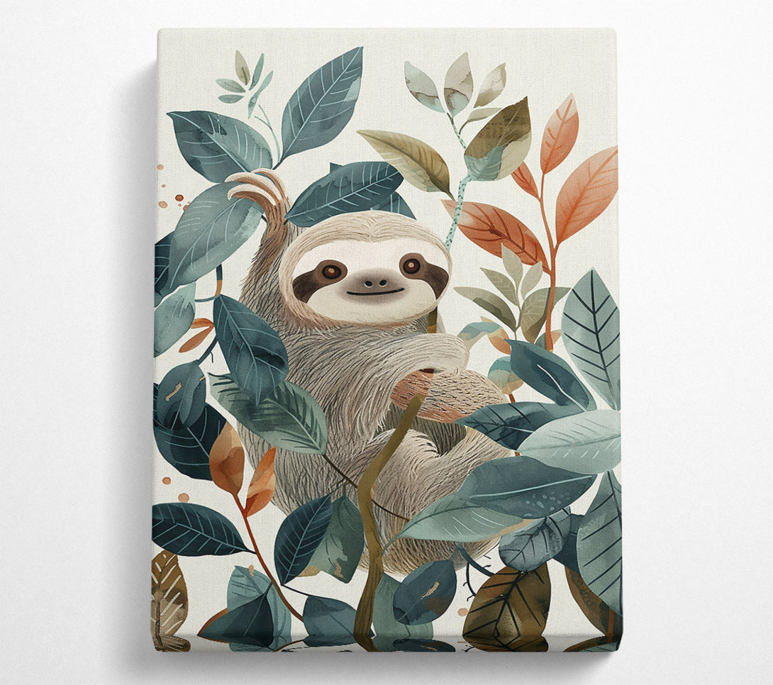 A Canvas Print of Teal Sloth Serenity Canvas Art