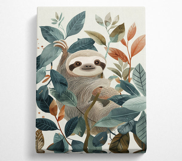  A Canvas Print of Teal Sloth Serenity Canvas Art