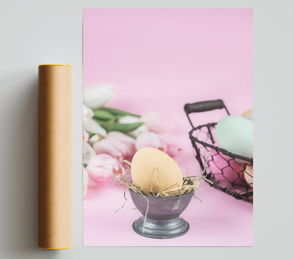 Pale Egg In Pink Nest Poster