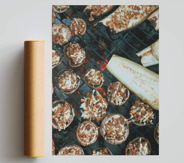Grilled Brown Mushrooms Print