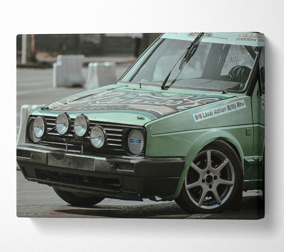  A Canvas Print of Green Rally Car Canvas Print