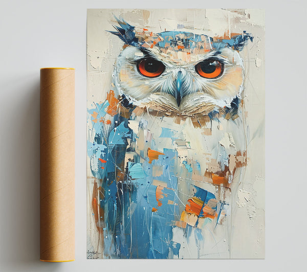 Azure Owl Gaze Print