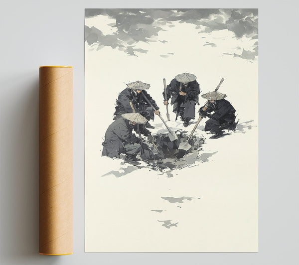 Grey Monks Digging Print