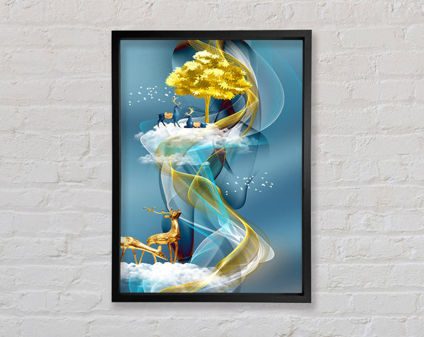 Deer Gold Wave Framed Print
