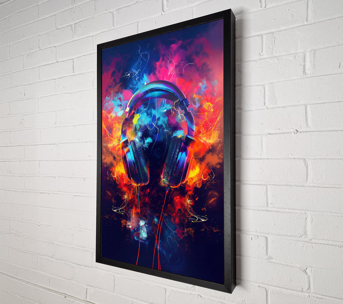  A Canvas Print of Blue Headphones In Fire Canvas Wall Art