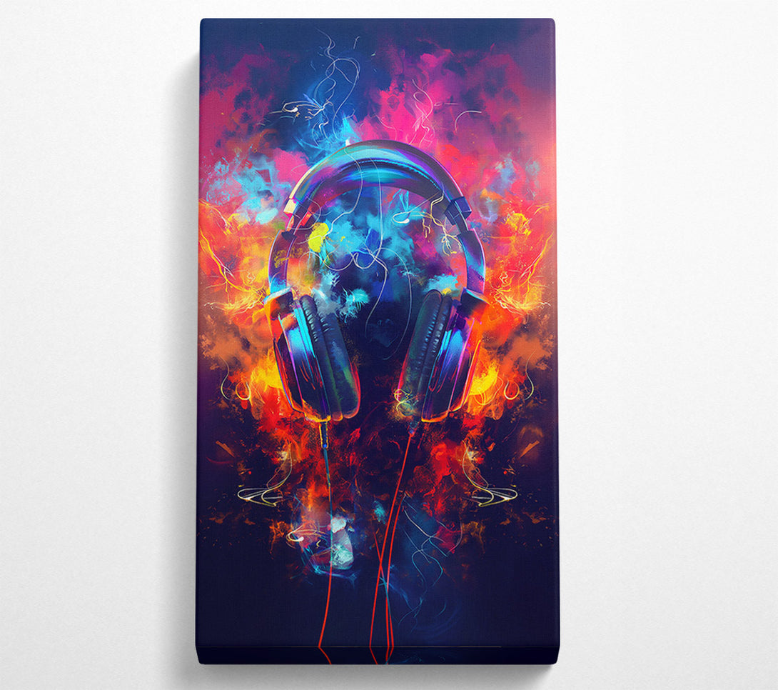  A Canvas Print of Blue Headphones In Fire Canvas Wall Art