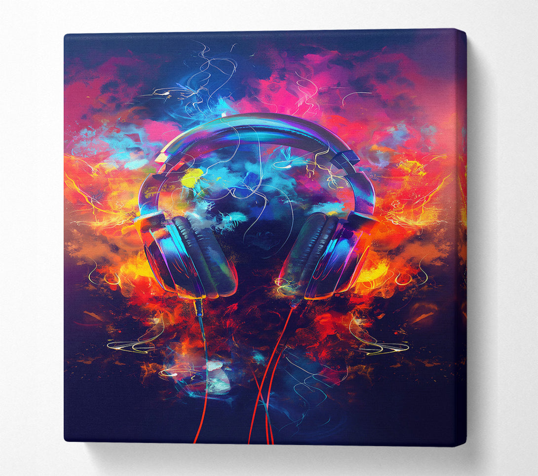  A Canvas Print of Blue Headphones In Fire Canvas Wall Art