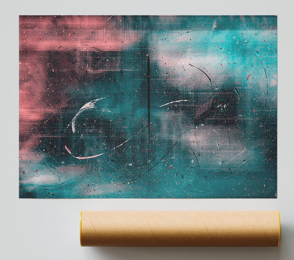 Teal Abstract Scratches Giclee Print
