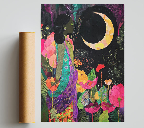 Golden Moon Among Flowers Print