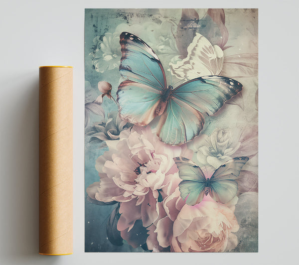 Blue Butterfly Bloom Giclee Print