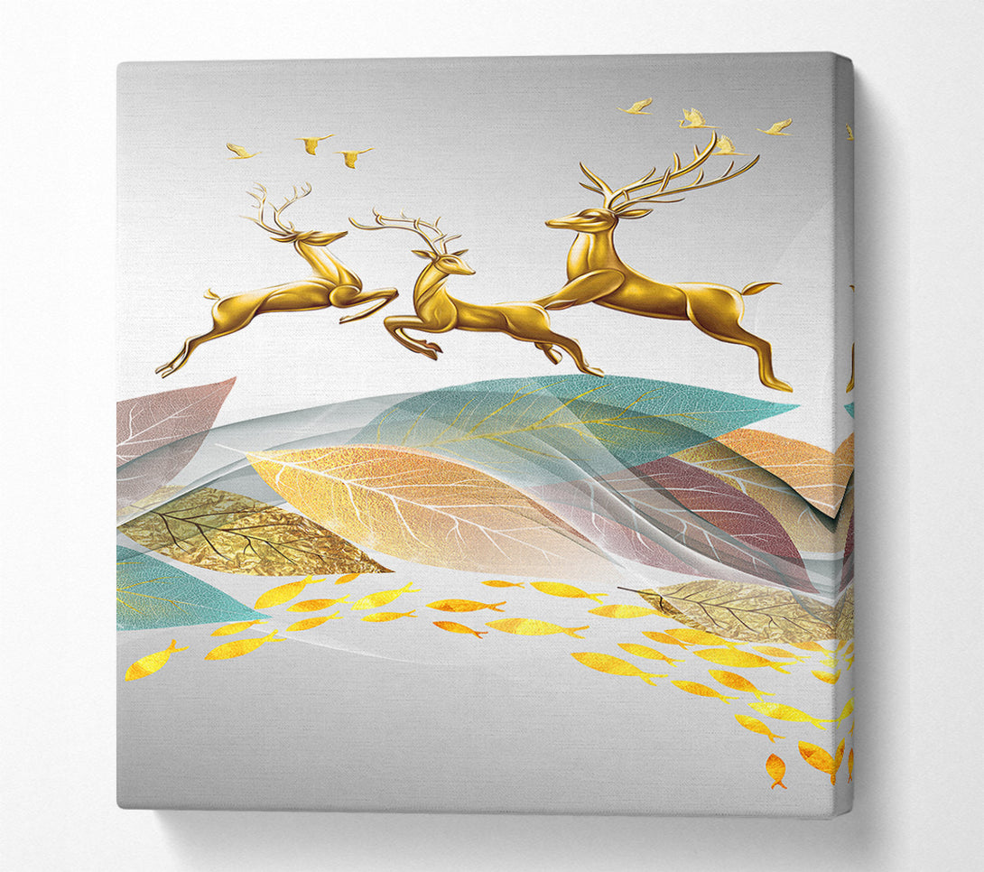  A Canvas Print of Deer Jumping Over Leaf'S Canvas Art