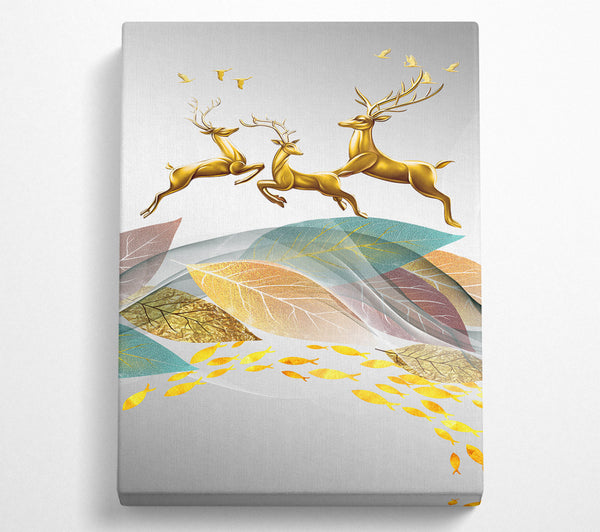  A Canvas Print of Deer Jumping Over Leaf'S Canvas Art