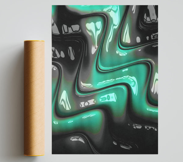 Teal Liquid Waves Poster