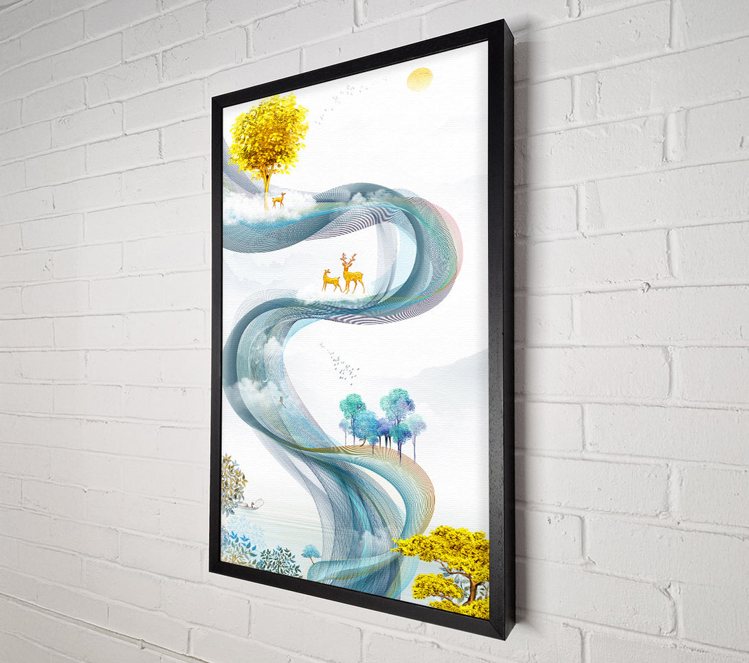  A Canvas Print of Deer Line Tree Canvas Wall Art
