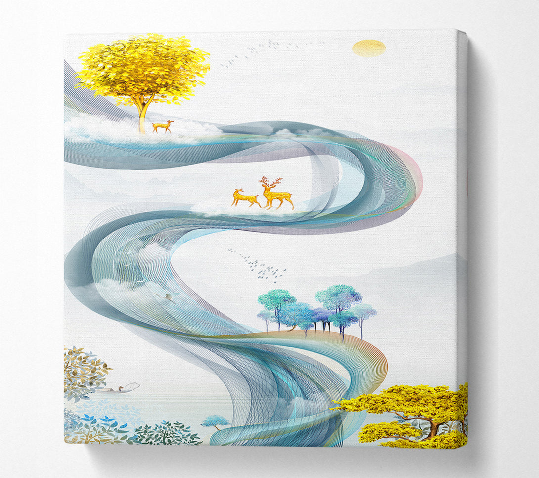  A Canvas Print of Deer Line Tree Canvas Wall Art