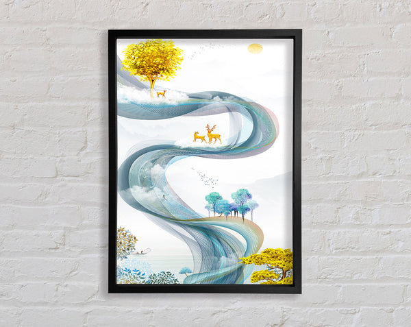 Deer Line Tree Framed Print