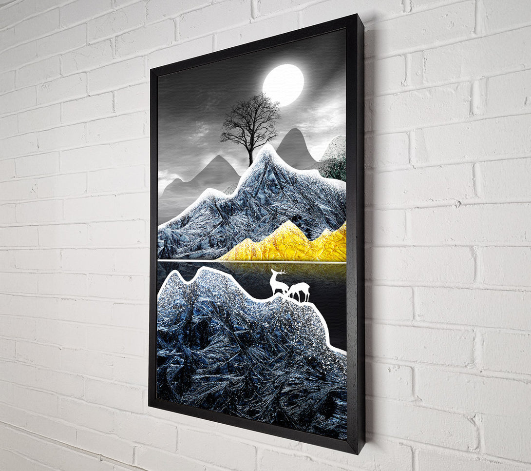  A Canvas Print of Deer Moonlight Night Canvas Wall Art