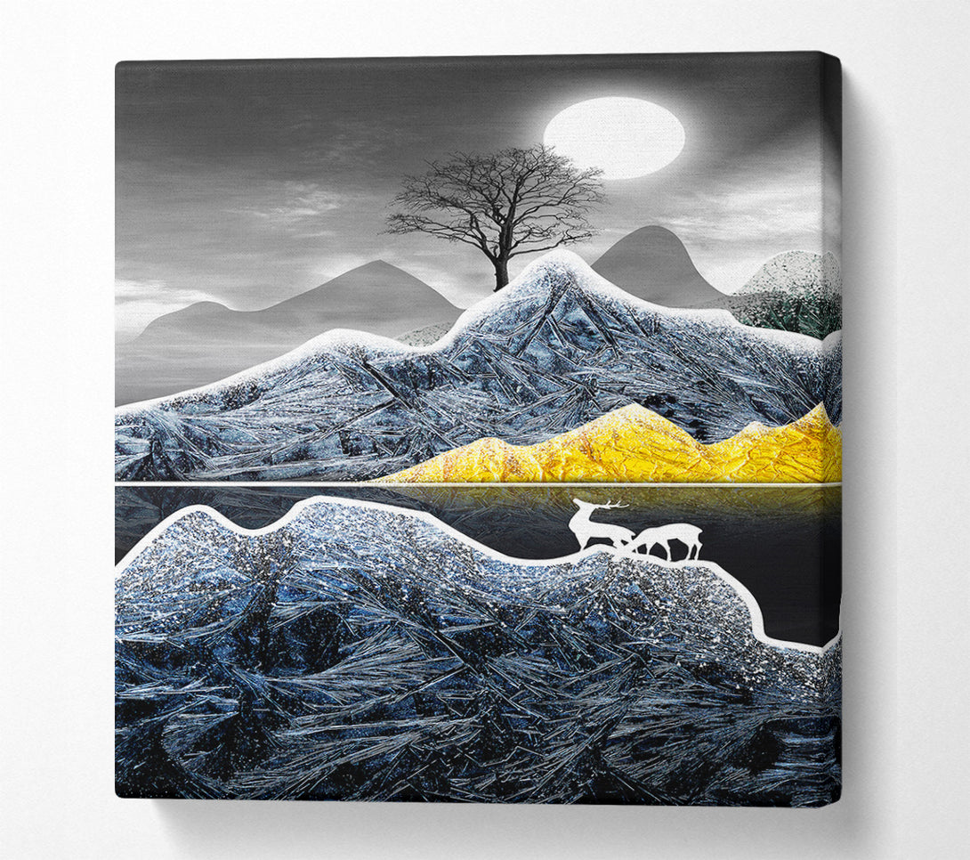  A Canvas Print of Deer Moonlight Night Canvas Wall Art