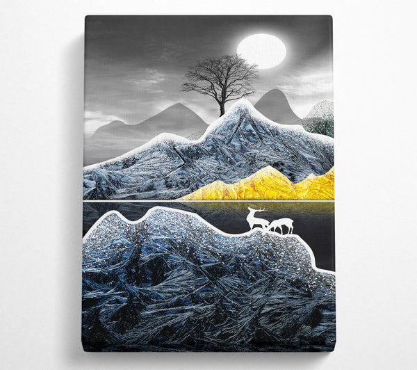  A Canvas Print of Deer Moonlight Night Canvas Wall Art
