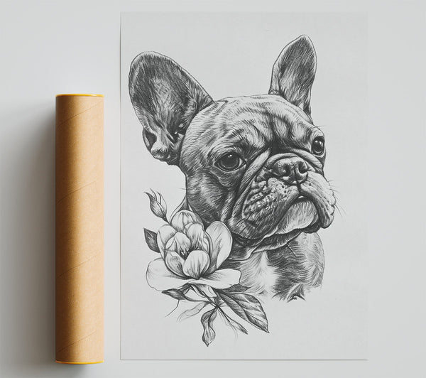 Grey Frenchie Bloom Print