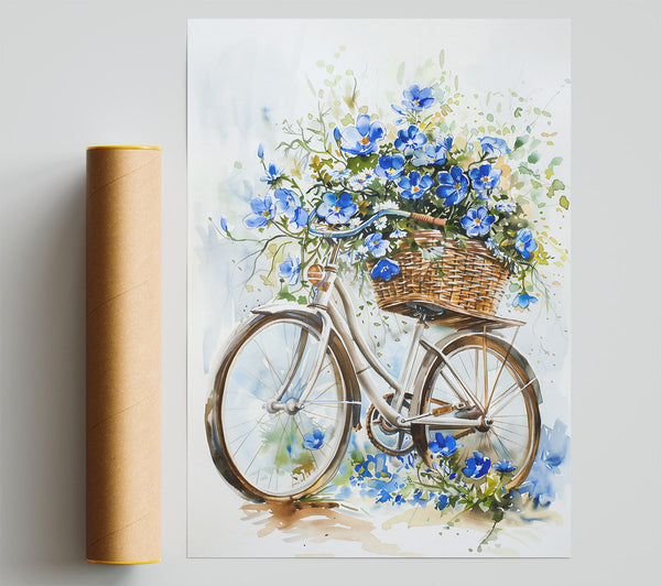 Blue Bicycle Blooms Poster