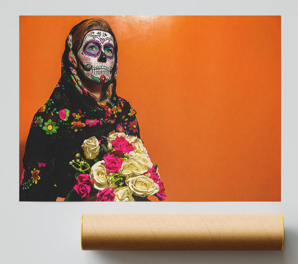 Orange Skull Bouquet Print