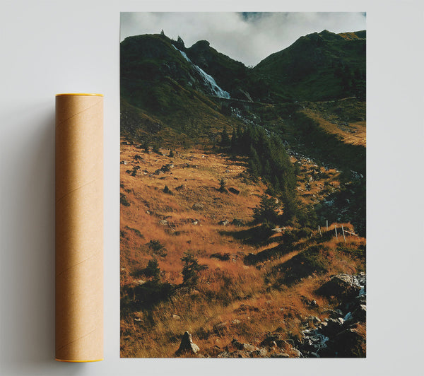 Golden Valley Waterfall Giclee Print